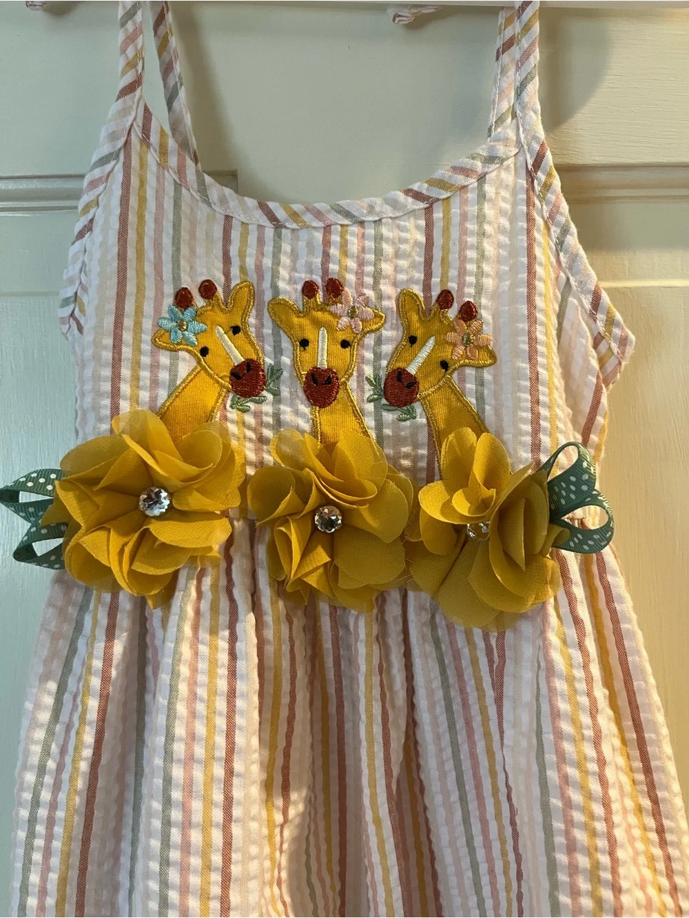 Beautiful Seersucker Dress with Adorable Giraffe and Floral Accents